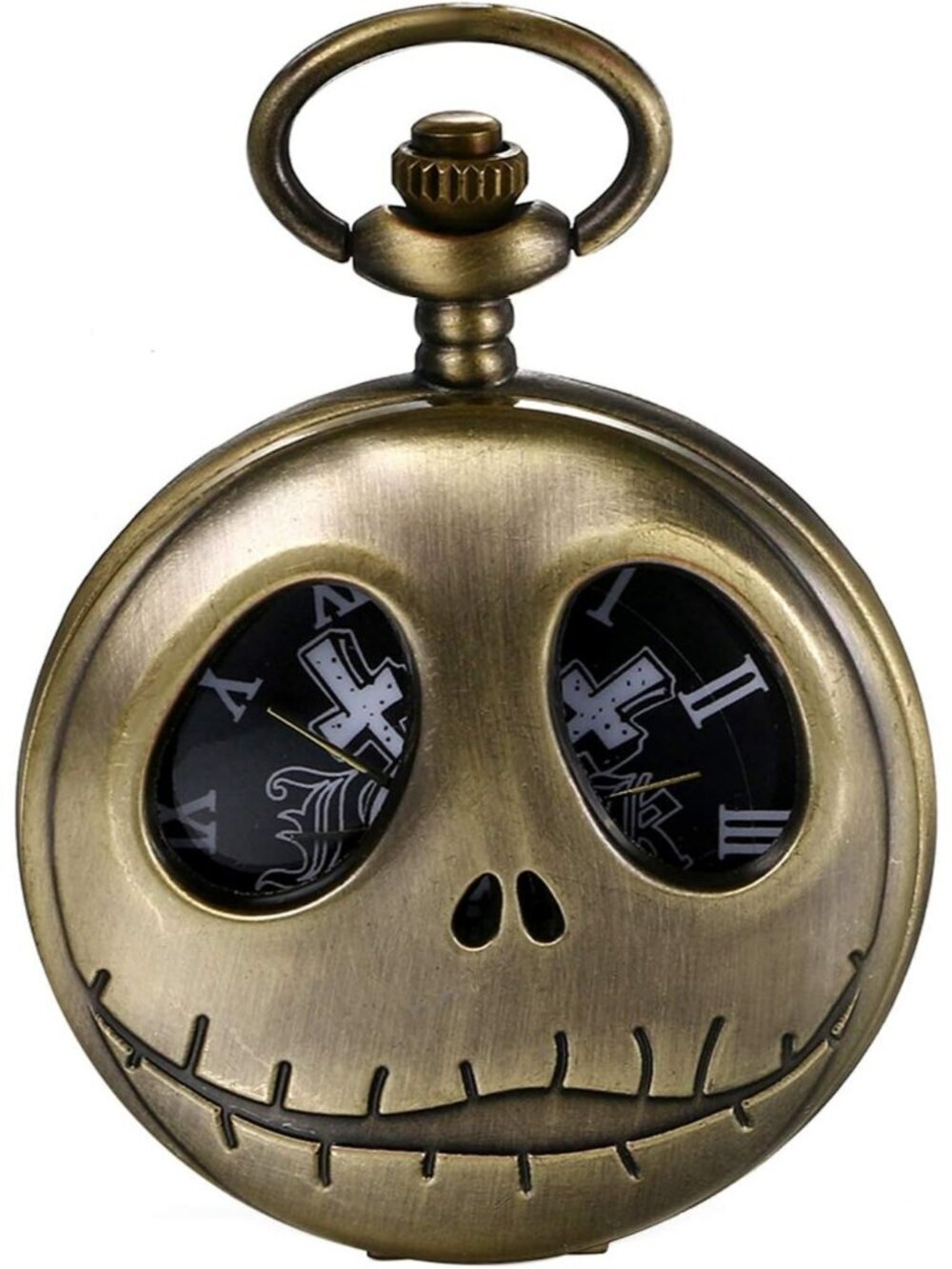 Men's Black Quartz Vintage Novelty Skull Skeleton Face Christmas Pocket Watch